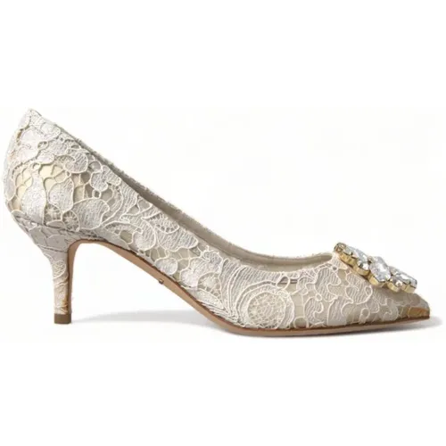 Crystal Embellished Lace Heels , female, Sizes: 8 UK, 5 UK, 7 UK, 5 1/2 UK, 6 UK, 6 1/2 UK, 4 UK, 4 1/2 UK - Dolce & Gabbana - Modalova