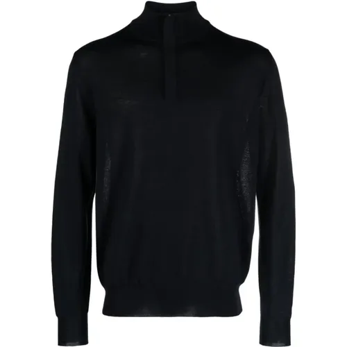 Navy Zip Neck Pullover Canali - Canali - Modalova