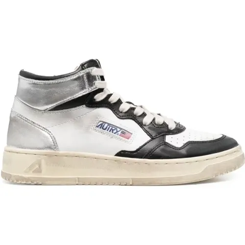 Weiße/Schwarze Vintage Mid Sneakers - Autry - Modalova