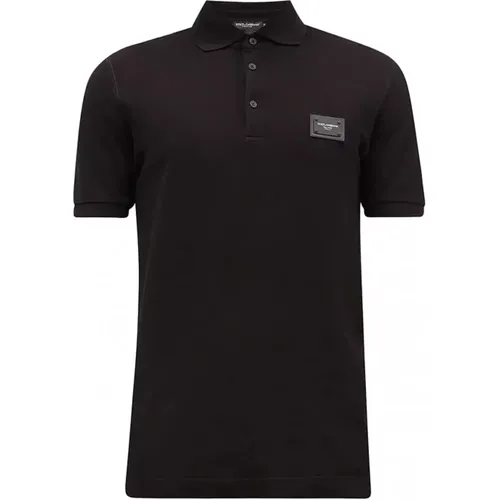 Polo Shirt, Elegantes Schwarz mit Metall-Logo - Dolce & Gabbana - Modalova