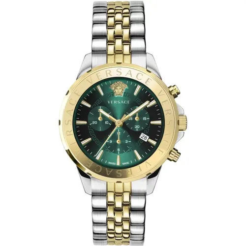 Chronograph Signature Green Dial Stainless Steel Watch , male, Sizes: ONE SIZE - Versace - Modalova