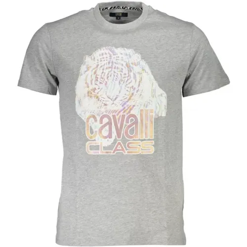 Graues Baumwoll T-Shirt mit Logo-Druck , Herren, Größe: 2XL - Cavalli Class - Modalova