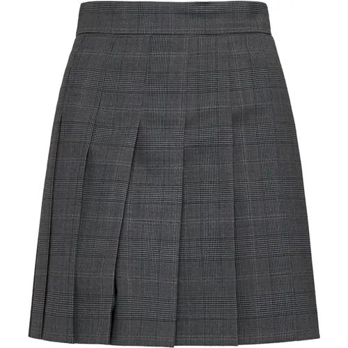 Pleated Mini Skirt Grey Prince of Wales , female, Sizes: M - Max Mara Studio - Modalova