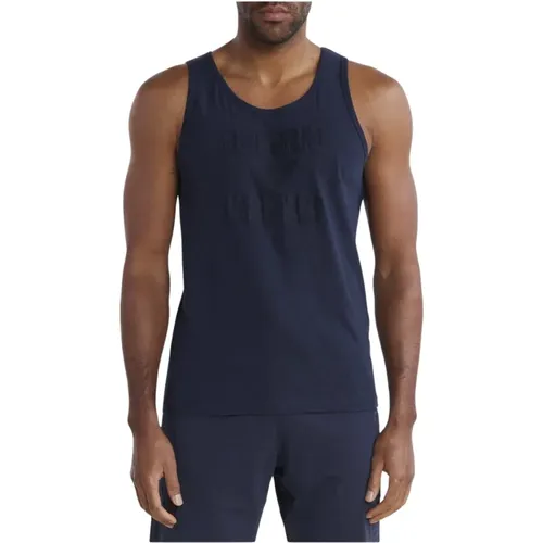 Besticktes Baumwolltop - Blau , Herren, Größe: L - Emporio Armani - Modalova