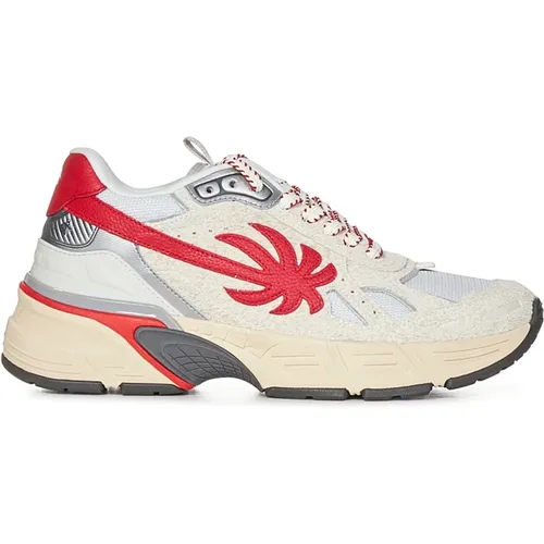 Beige Leather Sneakers with Silver Details , male, Sizes: 8 UK, 9 UK - Palm Angels - Modalova