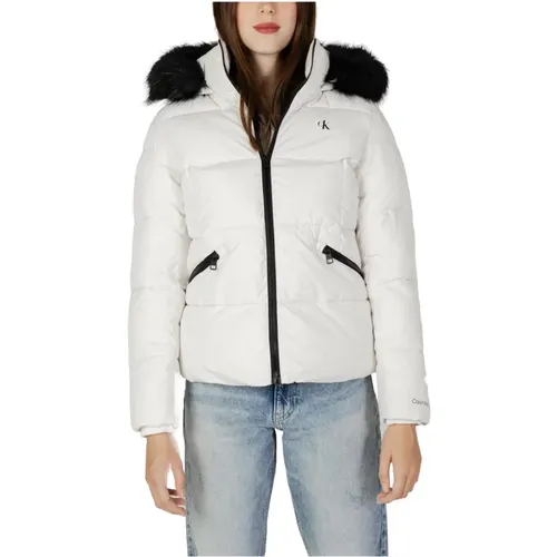 Weiße Kapuzenjacke mit Reißverschluss für Frauen , Damen, Größe: M - Calvin Klein Jeans - Modalova