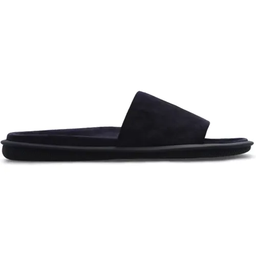 Leather slides with logo , male, Sizes: 6 UK - Giorgio Armani - Modalova