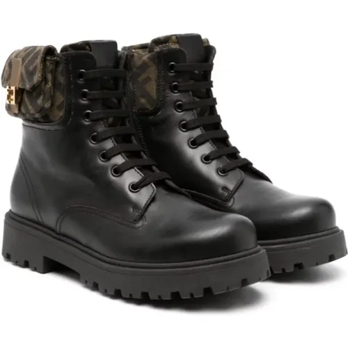FF-Print Leather Boots , female, Sizes: 4 UK, 3 UK - Fendi - Modalova