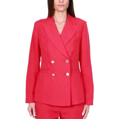 Roter Leinen Doppelreihiger Blazer - Liu Jo - Modalova