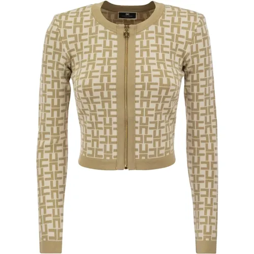 Viscose jacquard mini cardigan , female, Sizes: L - Elisabetta Franchi - Modalova