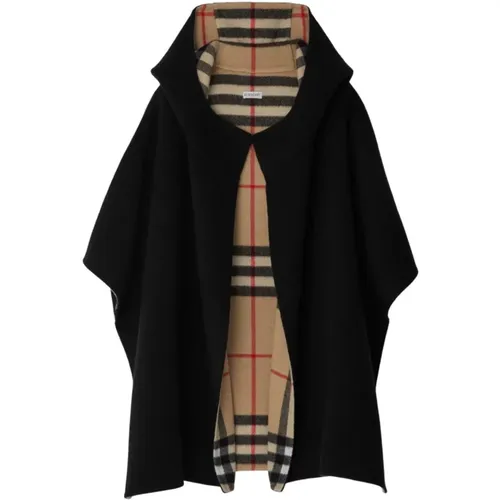 Hooded Cashmere Cape with Equestrian Knight Motif , female, Sizes: ONE SIZE - Burberry - Modalova