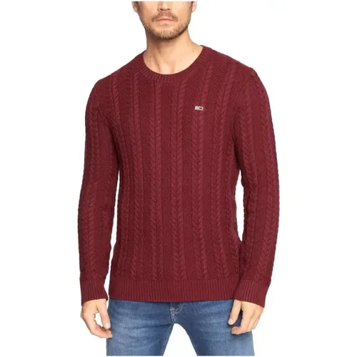 Burgundy Cable Knit Sweater , male, Sizes: XL, L, M - Tommy Hilfiger - Modalova