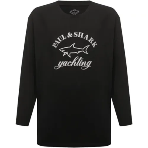 Schwarzer Pullover mit Logo-Print , Herren, Größe: L - PAUL & SHARK - Modalova