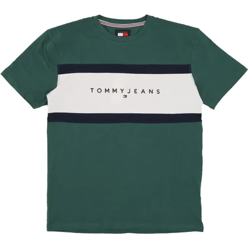 Grünes Regular Cut Tee Farbblock , Herren, Größe: S - Tommy Hilfiger - Modalova