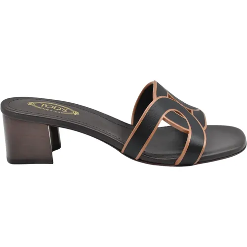 Black Leather Chain Flat Sandals , female, Sizes: 4 UK, 7 UK, 3 UK, 6 UK, 5 UK - TOD'S - Modalova