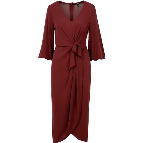 Elegantes Bordeaux Midi-Kleid mit Wickelrock , Damen, Größe: XS - Ralph Lauren - Modalova