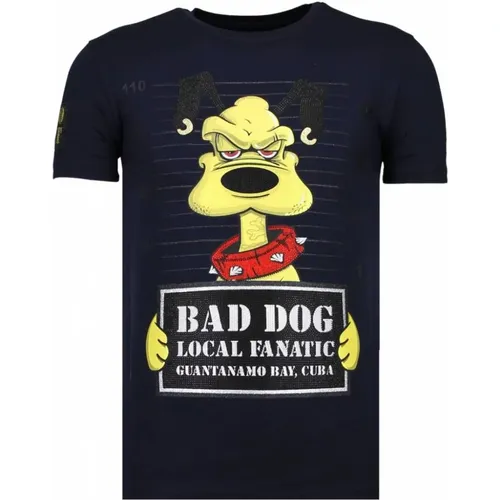 Bad Dog Rhinestone - Herren T-Shirt - 13-6207N , Herren, Größe: L - Local Fanatic - Modalova