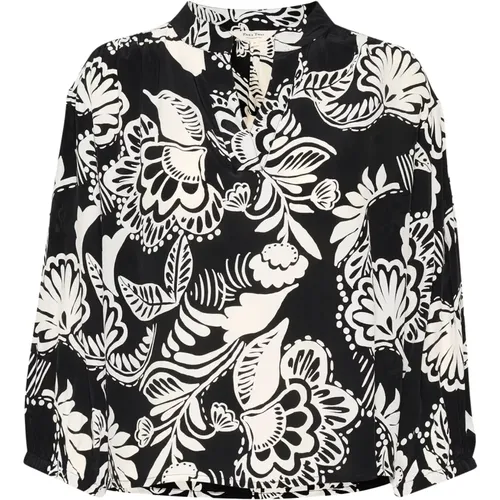 Schwarze Bluse mit Grafischem Print , Damen, Größe: M - Part Two - Modalova