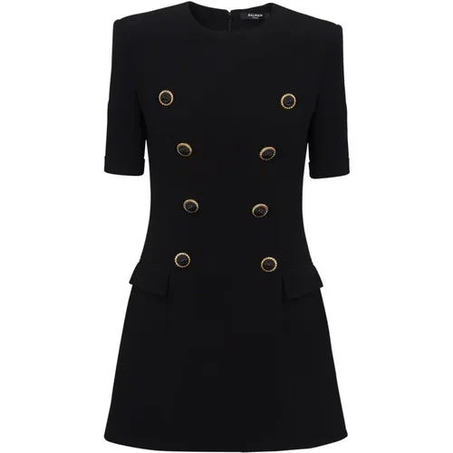 Button crepe dress , female, Sizes: S, XS - Balmain - Modalova