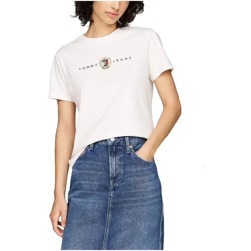 Besticktes Crest T-Shirt , Damen, Größe: M - Tommy Hilfiger - Modalova