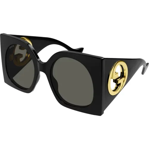 Schwarze/Graue Sonnenbrille , Damen, Größe: 55 MM - Gucci - Modalova