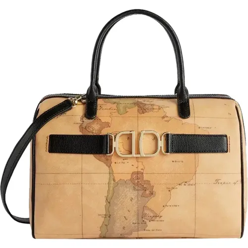 Schwarze Geo-Print-Ledertasche , Damen, Größe: ONE Size - Alviero Martini 1a Classe - Modalova