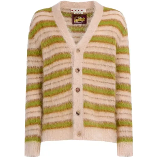 Striped V-Neck Cardigan in Light Camel , female, Sizes: 2XL - Marni - Modalova