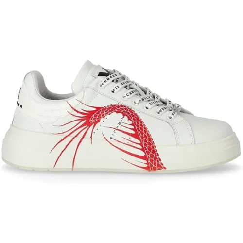 Weiße Sneaker mit rotem Drachen-Design - John Richmond - Modalova