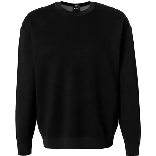 Schwarzer Woll- und Baumwoll-Rundhalsausschnittpullover , Herren, Größe: XL - Boss - Modalova