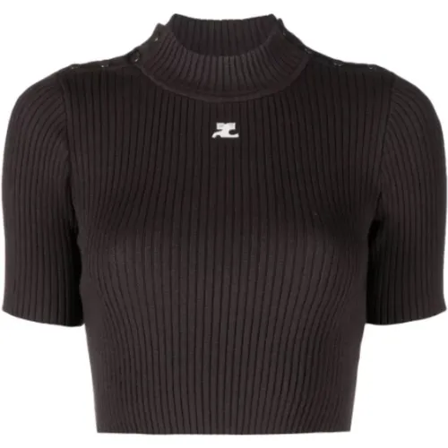 Rib Knit Crop Sweater Coffee , Damen, Größe: M - Courrèges - Modalova