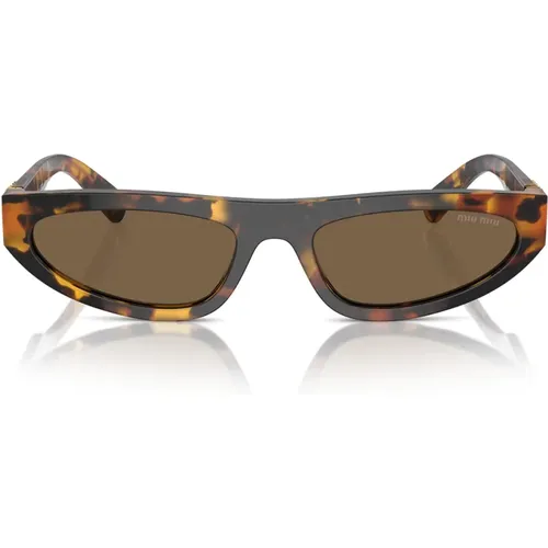 Modern Style Sunglasses with Havana-Miele Frame and Dark Lenses , female, Sizes: 56 MM - Miu Miu - Modalova