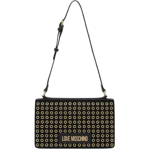 Eyelets Gun Metal Shoulder Bag , female, Sizes: ONE SIZE - Love Moschino - Modalova