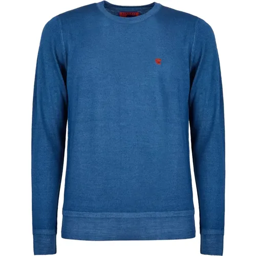 Blauer Woll-Crew-Neck Pullover - Gallo - Modalova