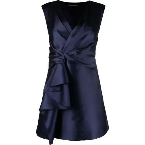 Silk V-Neck Ruffled Dress , female, Sizes: XS - alberta ferretti - Modalova