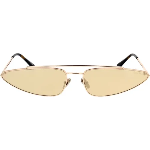 Geometric Metal Sunglasses with Mirrored Brown Lenses , unisex, Sizes: 65 MM - Tom Ford - Modalova