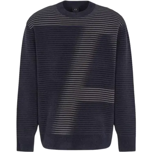 Striped Crew Neck Sweater with Print , male, Sizes: XS, M, L, S - Armani Exchange - Modalova