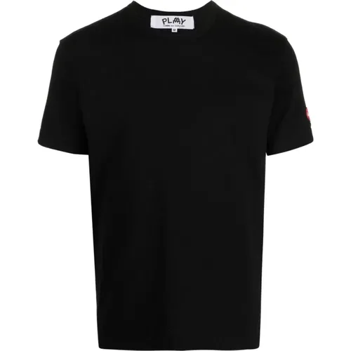 Schwarzes Pixel Logo T-Shirt,Schwarzes T-Shirt mit Pixel-Logo-Patch - Comme des Garçons Play - Modalova