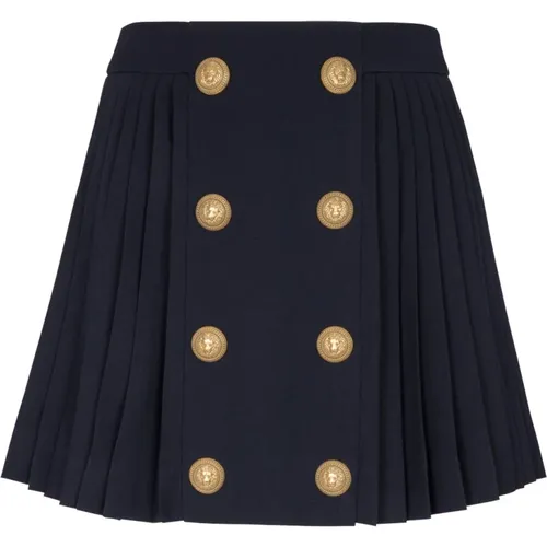 Pleated Skirt with Lion Head Buttons , female, Sizes: M, S, L, XS - Balmain - Modalova