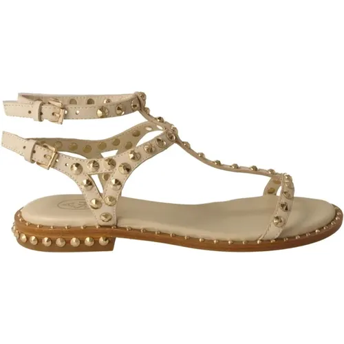 Goldene Nieten Elfenbein Leder Sandalen , Damen, Größe: 36 EU - Ash - Modalova