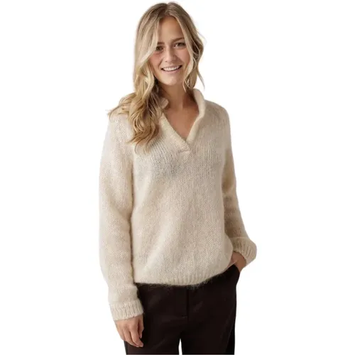 Ivory Mohair Polo Sweater , Damen, Größe: L - Knit-ted - Modalova