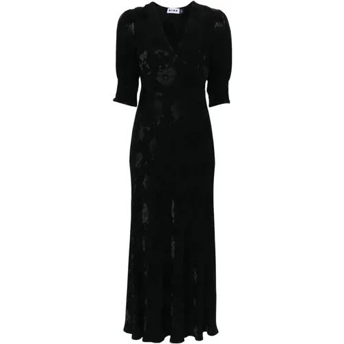Schwarzes Mohnblumenmuster V-Ausschnitt Kleid - Rixo - Modalova