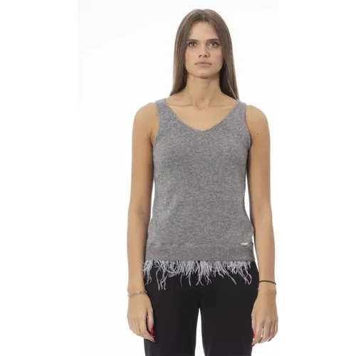 Feather V-neck tank top , female, Sizes: M - Baldinini - Modalova