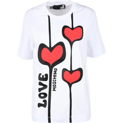 Baumwoll-T-Shirt mit Stilvollem Design , Damen, Größe: M - Love Moschino - Modalova