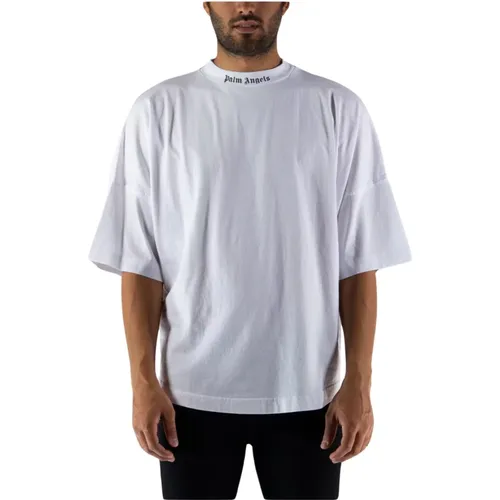 Bedrucktes Logo T-Shirt - Oversize Rundhals Kurzarm - Palm Angels - Modalova