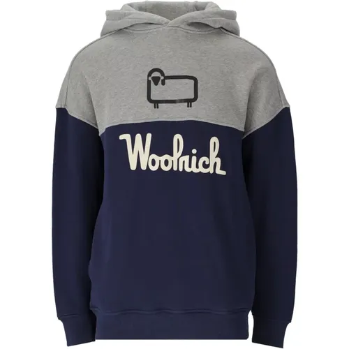 Farbblock Blau Grau Hoodie Woolrich - Woolrich - Modalova