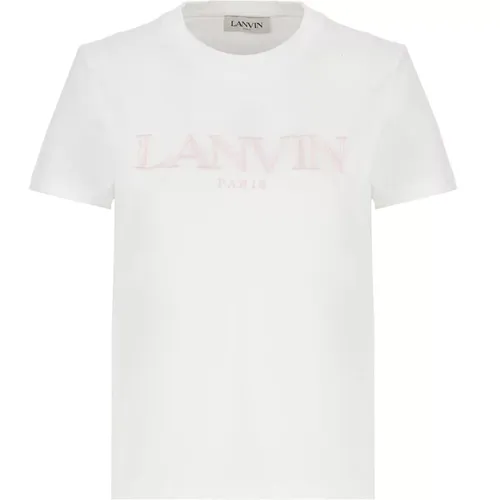 Weiße Baumwoll-T-Shirt mit Besticktem Logo , Damen, Größe: XS - Lanvin - Modalova