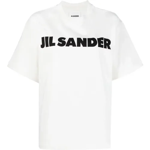 Weißes Logo T-shirt Rundhals , Damen, Größe: L - Jil Sander - Modalova