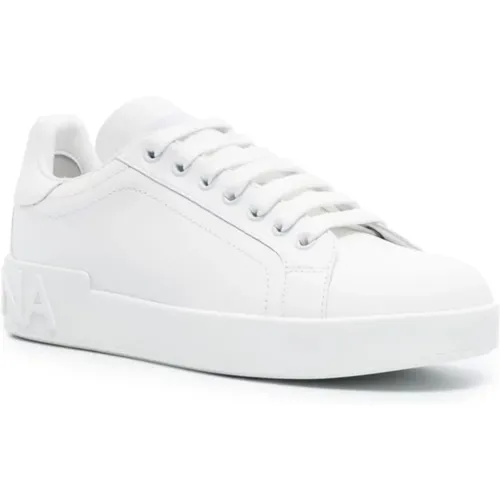 Weiße Ledersneakers mit geprägtem Logo , Damen, Größe: 36 EU - Dolce & Gabbana - Modalova