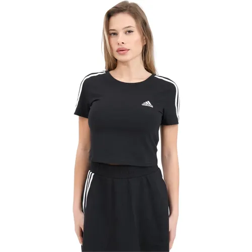 Performance T-shirt Schwarz Weiß 3-Streifen , Damen, Größe: S - Adidas - Modalova