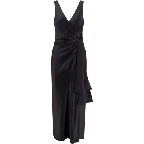 Schwarzes V-Ausschnitt-Kleid mit Frontschlitz , Damen, Größe: M - pinko - Modalova